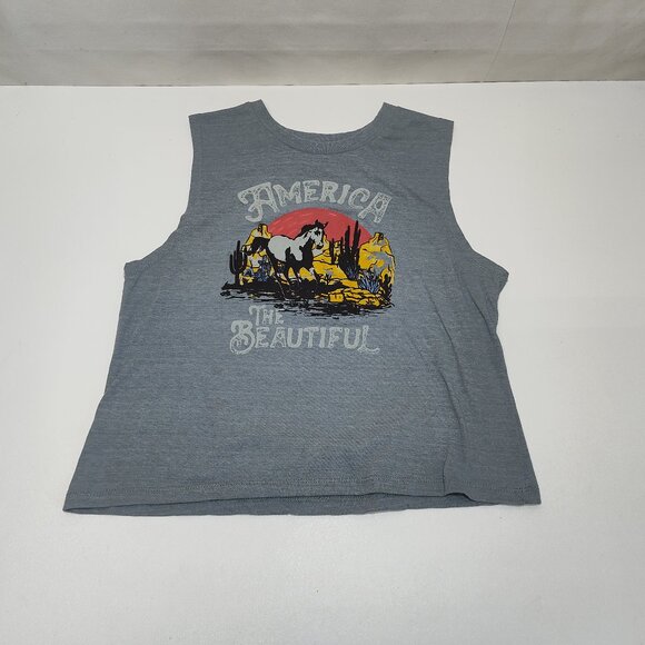 Willow Trails America The Beautiful Tank Top Small Horse Graphic Heather Gray - Picture 1 of 5